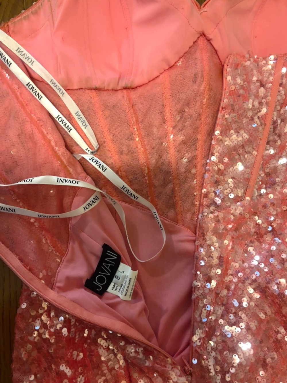 Jovani Coral/Pink Strapless Sequined Prom Gown - Picture 8 of 9